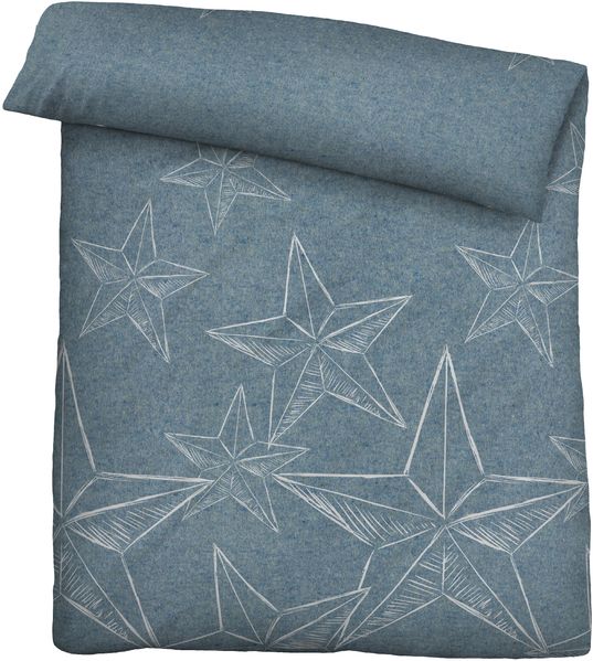 biberna 0840504 Melange-Flanell Bettwäsche STERNE, blau, 1x 155x200 cm + 1x 80x80 cm