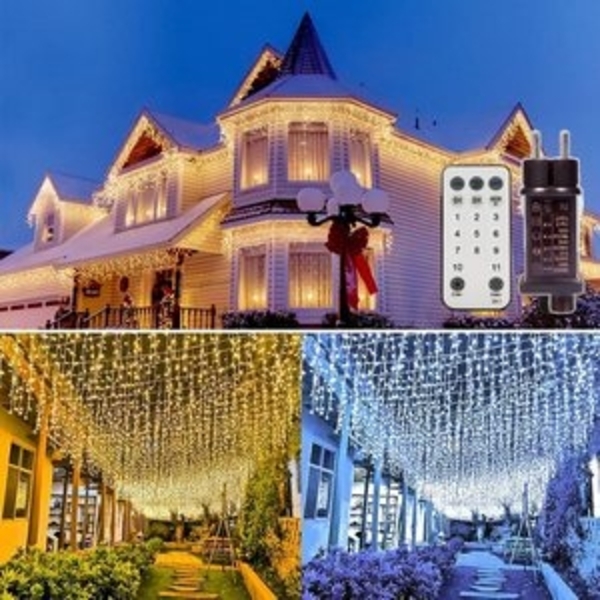 XERSEK LED-Lichtervorhang Eisregen Weihnachtsbeleuchtung LED Dekolicht Lichtervorhang, 400-flammig, 200/400/600LEDs 11 Modi Lichtervorhang Warmweiß bis Kaltweiß Bild 6