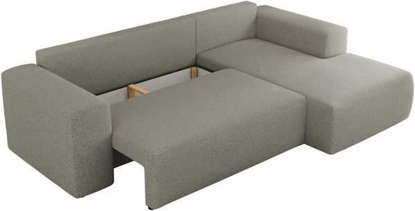 Ecksofa mit Schlaffunktion, Bettkasten und losen Kissen für das Wohnzimmer - TRENTINO - Hellgrau Boucle - rechts Bild 6