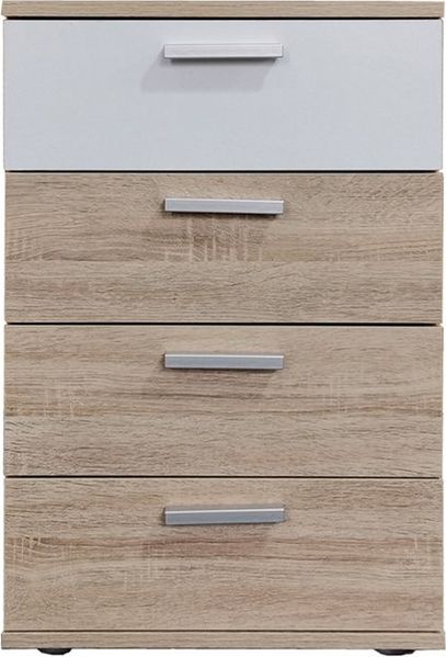 HTI-Living Nachtschrank Nachtkommode 4 Schubladen Nina Sonoma Weiß (Stück, 1-St, 1 Nachtschrank) Nachtschrank Nachttisch