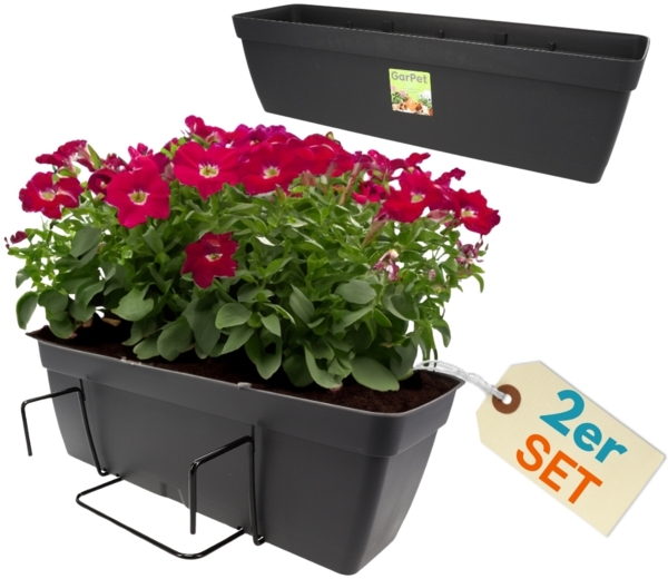 2er Set Blumenkasten Balkongeländer Balkon Blumenkasten Balkonkasten mit Halterung Balkonkasten Geländerkästen Balkonkasten mit Wasserspeicher 50 cm