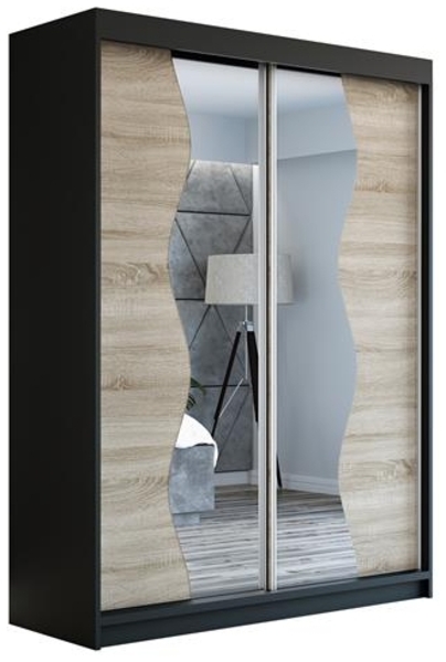 Schwebetürenschrank RIMA 2-türig Schrank 180 cm (mit Spiegel) Farbe: Schwarz , sonoma