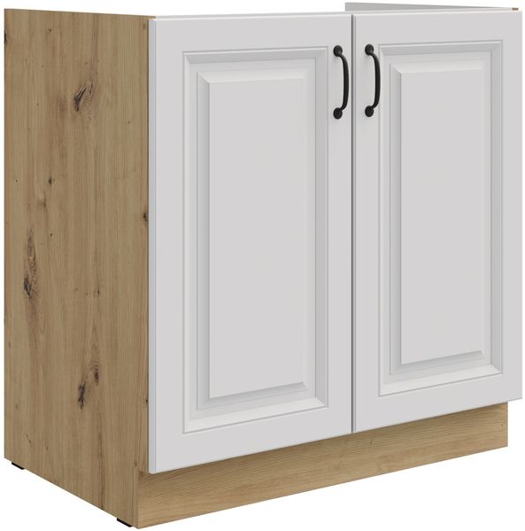 Spülenschrank 80 cm Stilo Weiss + Eiche Artisan Küchenzeile Küchenblock Küche