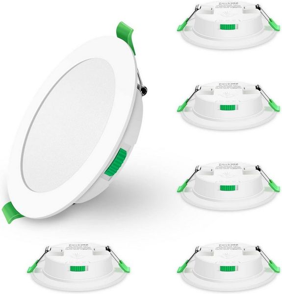 ALUSSO LED Einbaustrahler 6er-Set, Decken Leuchte, Flach Strahler für Bad, Wohnzimmer, 230V, 7W, 90-100 mm, Rund, Weiß