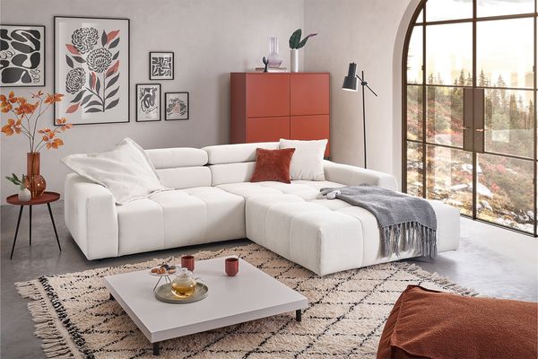 KAWOLA Sofa RENO Ecksofa Feincord weiß Longchair rechts 68 x 217 x 258 cm