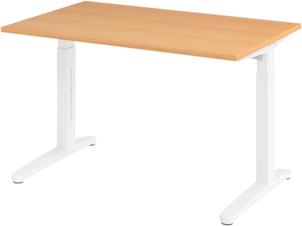 bümö manuell höhenverstellbarer Schreibtisch 120x80 in Buche, Gestell in weiß - PC Tisch höhenverstellbar & klein, höhenverstellbarer Tisch Büro, kleiner Computertisch verstellbar, X12-6-WW