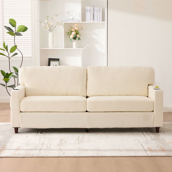 Sofa 2-Sitzer Sitzfläche für 2 Personen 203x77,5x86 cm, Chenille-Bezug, USB‑C & dimmbare LED, Beige