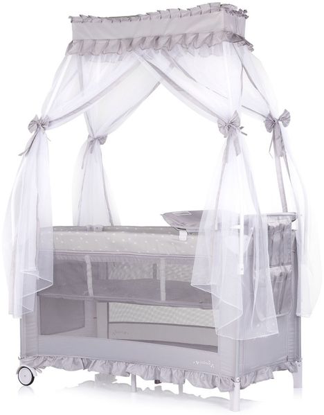 Chipolino Reisebett Palace, Baldachin Moskitonetz zwei Ebenen Wickelauflage silber