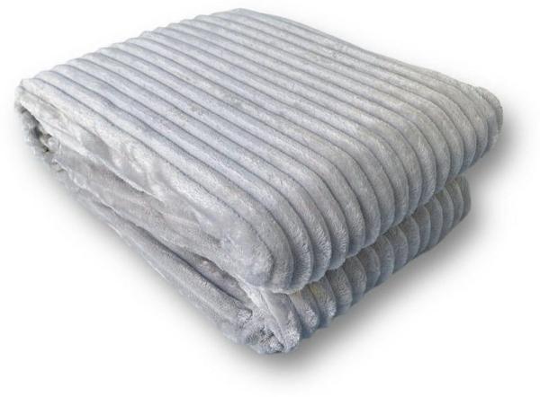 Wohndecke in Cord Optik » Kuscheldecke 150 x 200 cm » Tagesdecke Flanell » Wohndecke 260 g/m² - Silbergrau