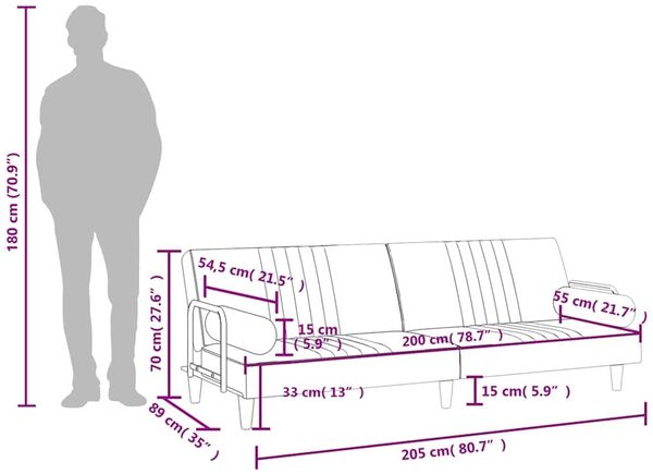 vidaXL Schlafsofa mit Armlehnen Schwarz Samt 351898 Bild 12