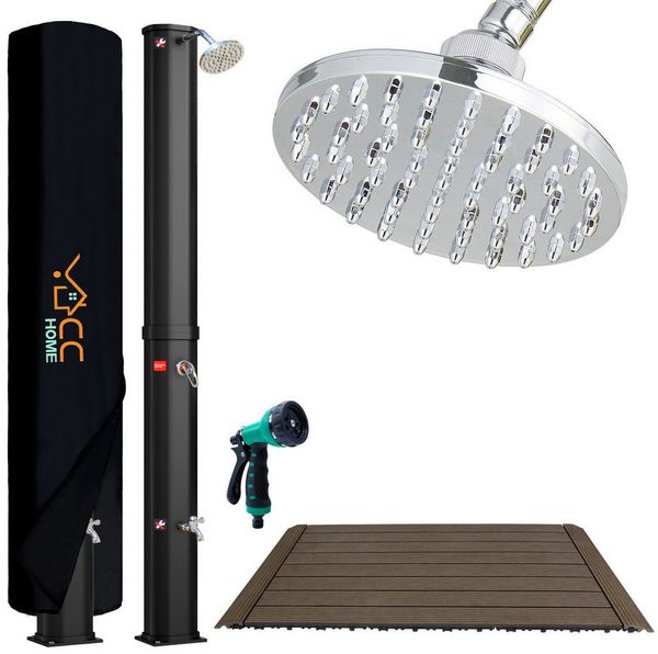 CCLIFE Gartendusche Solardusche 35L 40L 60L mit WPC-Bodenplatte und Handbrause