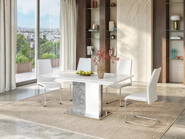 Vente-unique - Esstisch ausziehbar - 6 bis 8 Personen - MDF - Weiß & Beton-Optik - EREN
