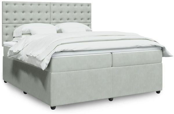 vidaXL Boxspringbett mit Matratze Hellgrau 200x200 cm Samt 3292442