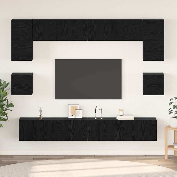 vidaXL TV-Schrankset 8 pcs Schwarz Eichen-Optik Holzwerkstoff 3393322