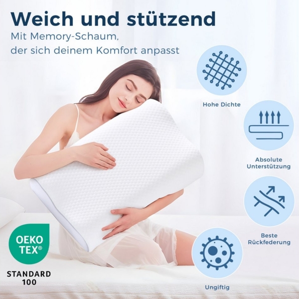 Elegear Nackenstützkissen nackenkissen orthopädisch, memory foam kissen, orthopädisches kissen, Füllung: Memory Foam, Bezug: Atmungsaktives Kopfkissen, Bauchschläfer, Rückenschläfer, Seitenschläfer, 50 x 30cm Ergonomisches Schlafkissen mit Kissenbezug Bild 3