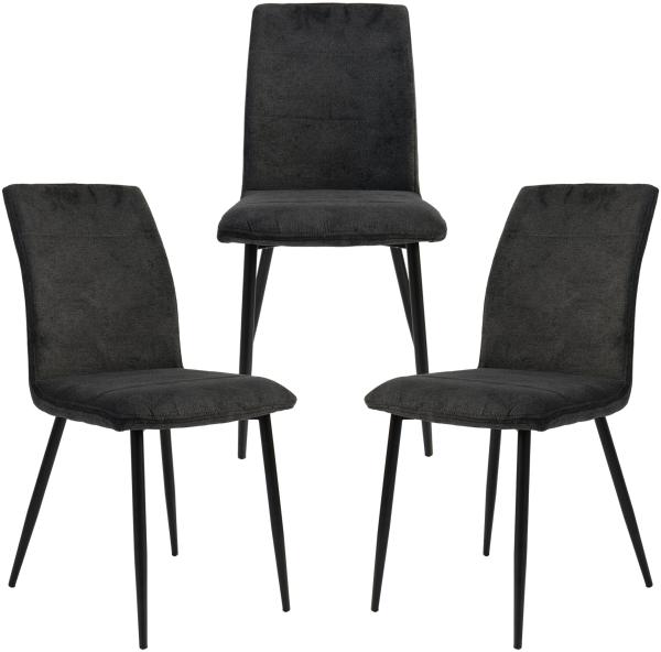 Moderne Esszimmerstühle mit Stoffbezug - bequeme Esstischstühle mit abgesteppter Vorderseite - gepolsterte Küchenstühle mit gebogener Rückenlehne für mehr Sitzkomfort Anthrazit 3 St.