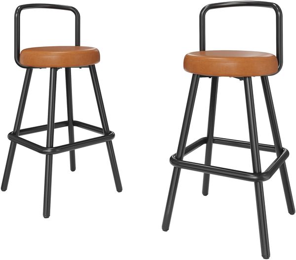Merax Barhocker 2er Set mit ergonomischer Rückenlehne, wasserabweisendem PU-Leder und stabilen Eisenbeinen,Barstuhl mit Rückenlehne, Fußstütze, Braun