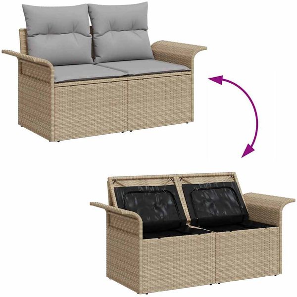 vidaXL Garten-Sofa-Set mit Speicher 6 pcs Beige Poly Rattan 3358058 Bild 11