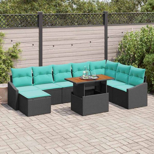 vidaXL Garten Essgruppe mit Kissen 9 pcs Schwarz und Teal 3349878