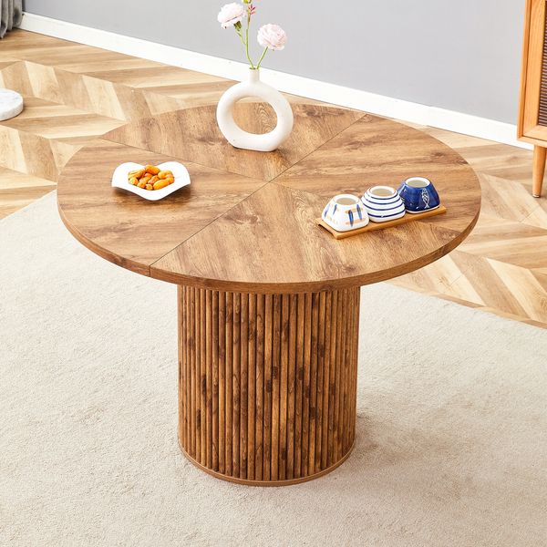 Runder Esstisch 100 x 100 x H 76 cm, MDF mit Metallgestell, kratzfest, mit Stauraum im Säulenfuß