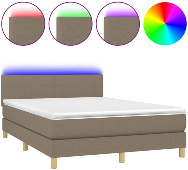 Boxspringbett mit Matratze & LED Stoff Taupe 140x200 cm