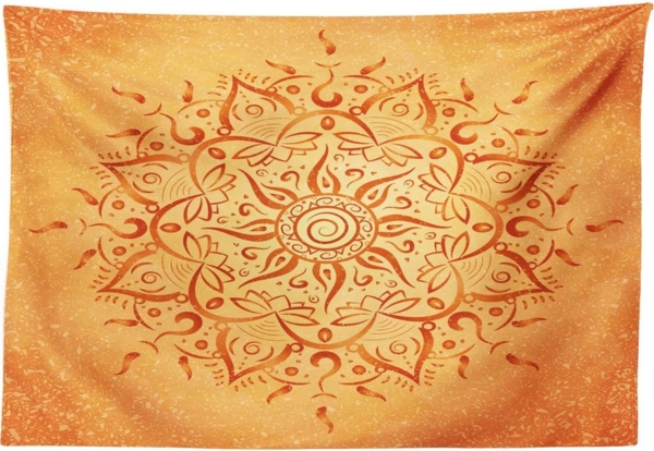 Abakuhaus Wandteppich Wohnzimmer Schlafzimmer Wandtuch Seidiges Satin Wandteppich, rechteckig, Blatt Orange Mandala