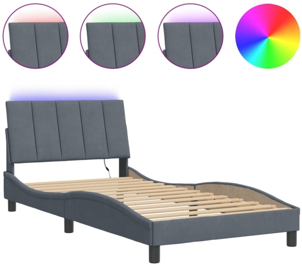 vidaXL Bettgestell mit LED ohne Matratze "Hanko" Dunkelgrau 100x200 cm Samt 3213764