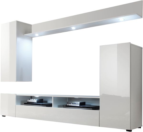 Wohnwand Medienwand Dos in weiß Hochglanz 208 cm Fernsehschrank bis 55"