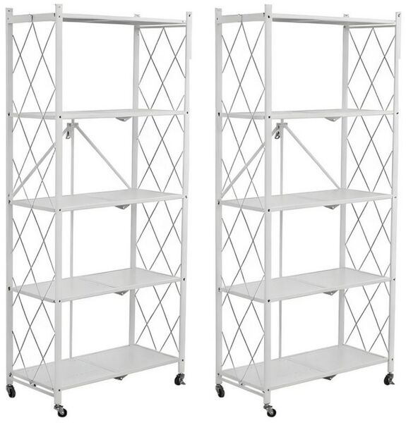 FOXSPORT Standregal mit Rollen (Zweierset), 2er-Set, Komplett-Set, Traglast von 20 kg pro Ebene, mit 5 Ablagen, Schwerlastregal, Küchenregal, 72x37x163cm