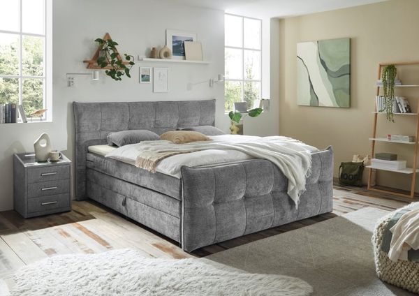 Boxspringbett Gallina 180x200 cm mit Bettkasten Farbe Grau HR30-Topper – Ed Exciting Design