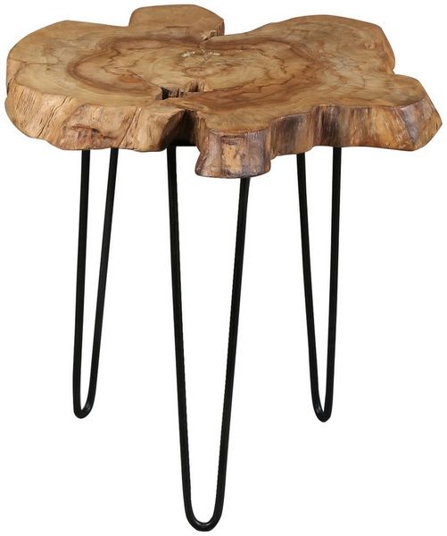 Casa Moro Beistelltisch Tisch rund 60 cm Pflanzenständer Ablagetisch Couchtisch Massivholz, Tischplatte aus massivem Teak-Stammring