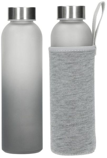 elasto Trinkflasche 450 ml Wasserflasche "Iced" aus Glas mit Hülle inkl. Deckel, Glasflasche, Teeflasche, Stylisch, Arbeit, Schule, Erwachsene & Kinder