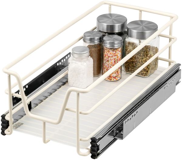 Teleskopschublade für 30 cm Schrank mit Einlegeboden, aus Metall, cremeweiß
