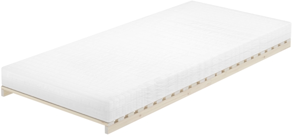 Niederflurbett metallfrei überlang 90x220 Lattenrost, Fichte unbehandelt V-60.97-09-220mit Matratze