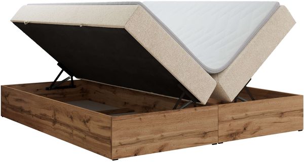 Polsterbett mit Bettkasten, Boxspringbett ohne Kopfteil WOOD ZERO, 7-Zonen Multipocket-Matratze und Topper, modernes Bett für Schlafzimmer - Creme Strukture - 180 x 200 cm - H3 Bild 5
