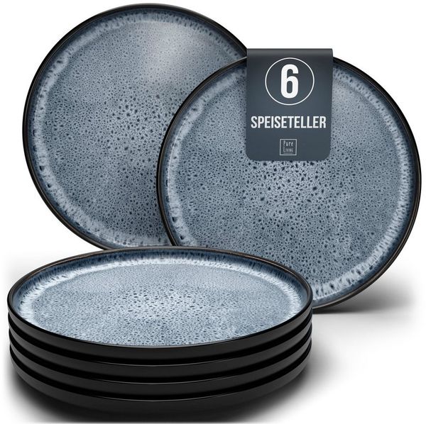 Steingut Teller Groß 6 Personen Ibiza TESTSIEGER, Traumhaftes Mediterranes Steingut Speiseteller Set, Stylisches Essteller Set, Pure Living in Rauchblau