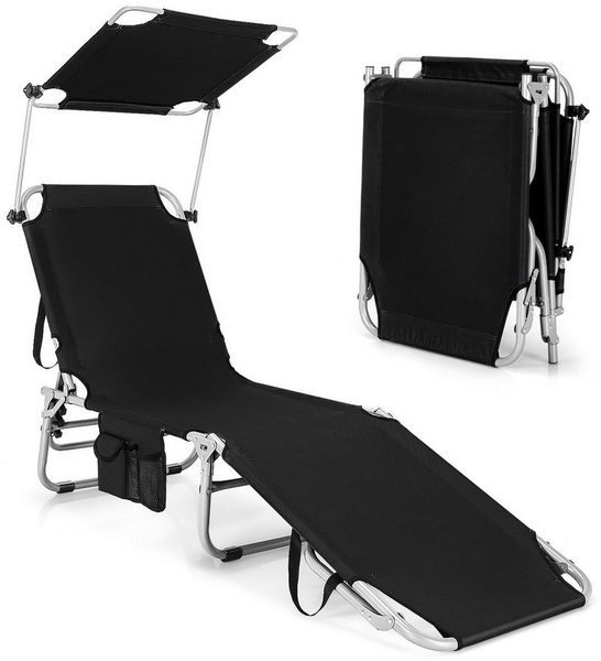 COSTWAY Gartenliege Sonnenliege, klappbar, 5 fach verstellbar, mit Dach, Tragtasche