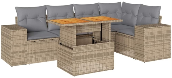 vidaXL 6-tlg. Garten-Sofagarnitur mit Kissen Beige Poly Rattan 3327377