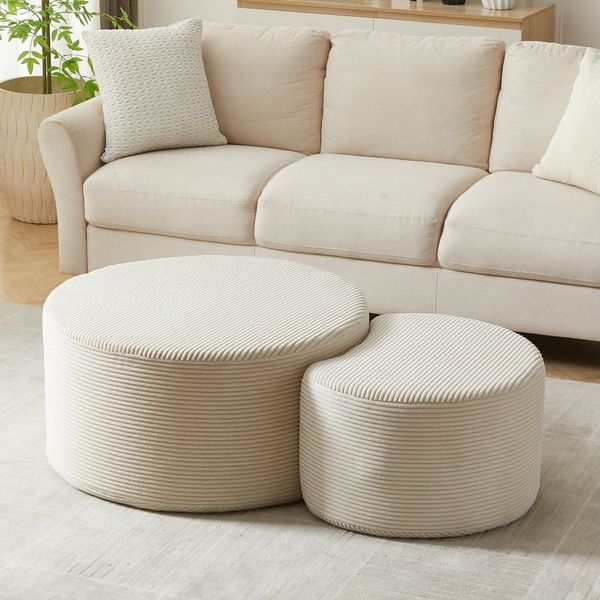 STILVORA Couchtisch aus Schaumstoff,2er-Set Kaffeetisch Wohnzimmerset keine Montage (2-teiliges gepolstertes, vielseitig als Couchtisch & Ottoman)