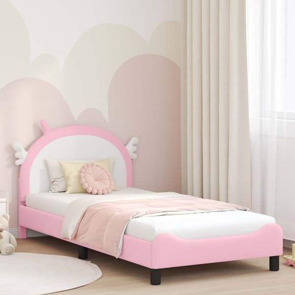 vidaXL Kinderbettgestell mit Kopfteil Rosa 90 x 200 cm PU 42011233