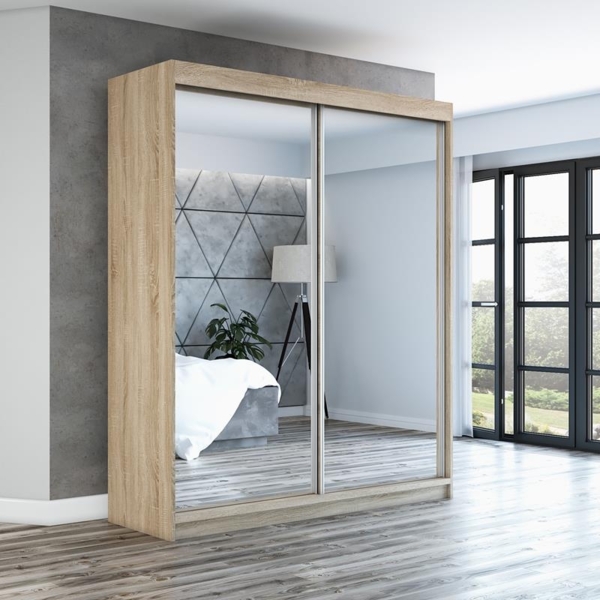 Schwebetrenschrank BAZ 2-trig Schrank 180 cm (mit Spiegel) Farbe: Sonoma