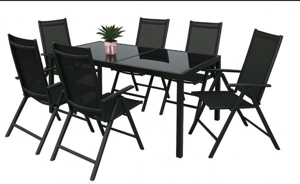 BruKa Gartentisch Sitzgruppe POETTO 6 Personen Aluminium Gartenmöbel Tisch, Stühle Terrasse Stuhl