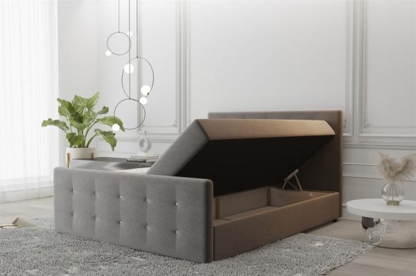 Boxspringbett Schlafzimmerbett MAURO 140x200cm Stoff Soro Beige inkl. Bettkasten Bild 2