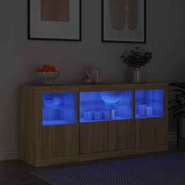 vidaXL Sideboard mit LED-Leuchten Sonoma-Eiche 142,5x37x67 cm 3209067