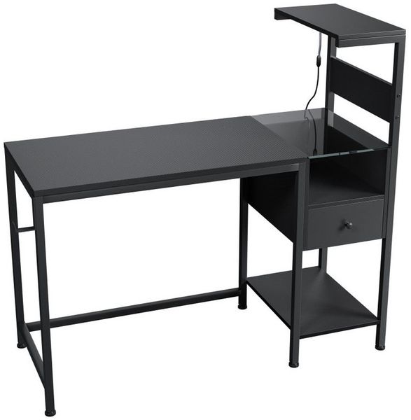 BBWL Computertisch mit Steckdosen USB Gaming Schreibtisch 122cm Eckschreibtisch, LED RGB Beleuchtung,Stauraum Schublade, Metallrahmen MDF