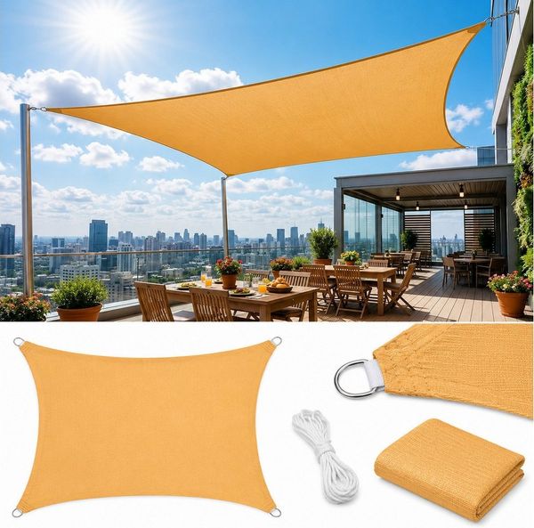 Sunicol Sonnensegel Wasserdicht Sonnenschutz, 95% UV-Schutz, Windschutz HDPE Gewebe, Atmungsaktiv, Robust & Stabil für Außenbereich Garten Balkon Terrasse