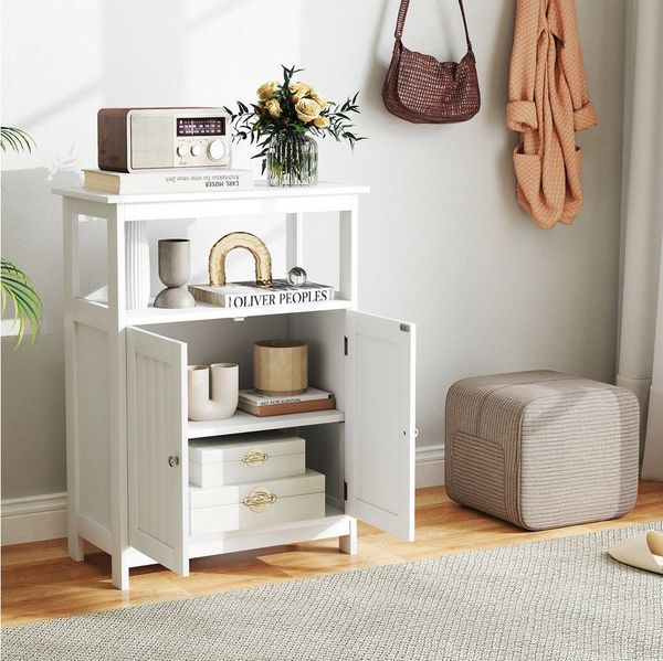 COSTWAY Badkommode, Badezimmerschrank mit verstellbarem Regal, weiß