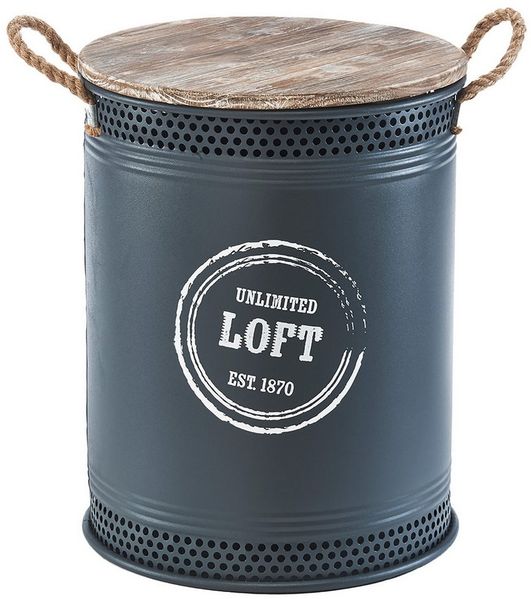 Kobolo Wäschekorb Aufbewahrungsbox LOFT ANTHRAZIT aus Metall und Holz (Stück, 1 St, mit Deckel und Griffen), Gr. L 40 x 52 cm