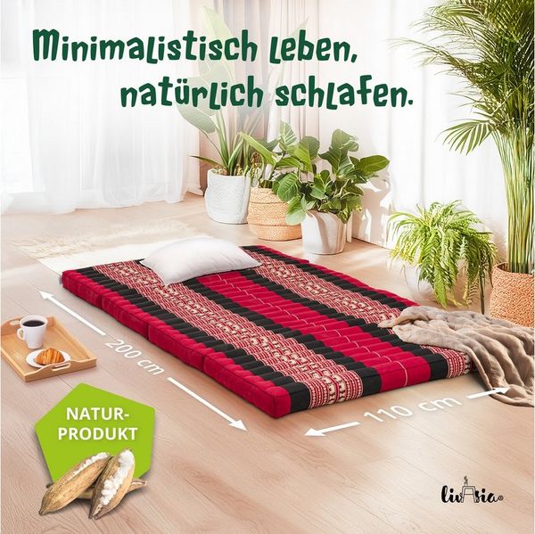 Klappmatratze Faltmatratze 110 cm breit (Classic) - 200x110x8cm -, livasia, 8 cm hoch, Kapok, vegan, handgefertigt