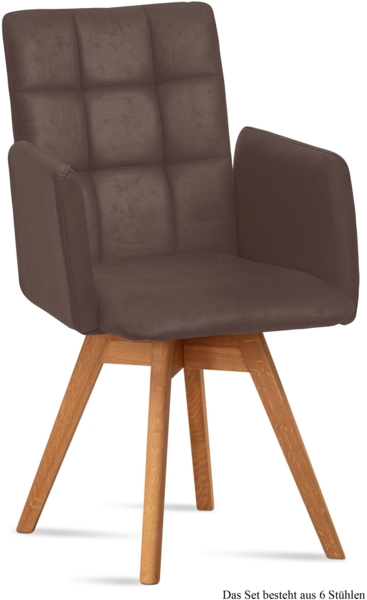 Armlehnstuhl drehbar (6er-Set) Dorie 52x91x60 Eiche geölt/Braun